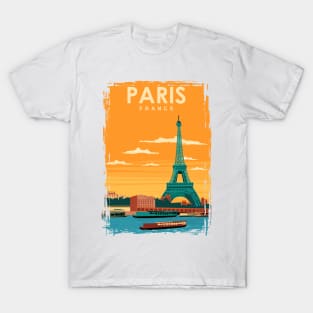Paris France Seine Eiffel Tower Travel Poster T-Shirt